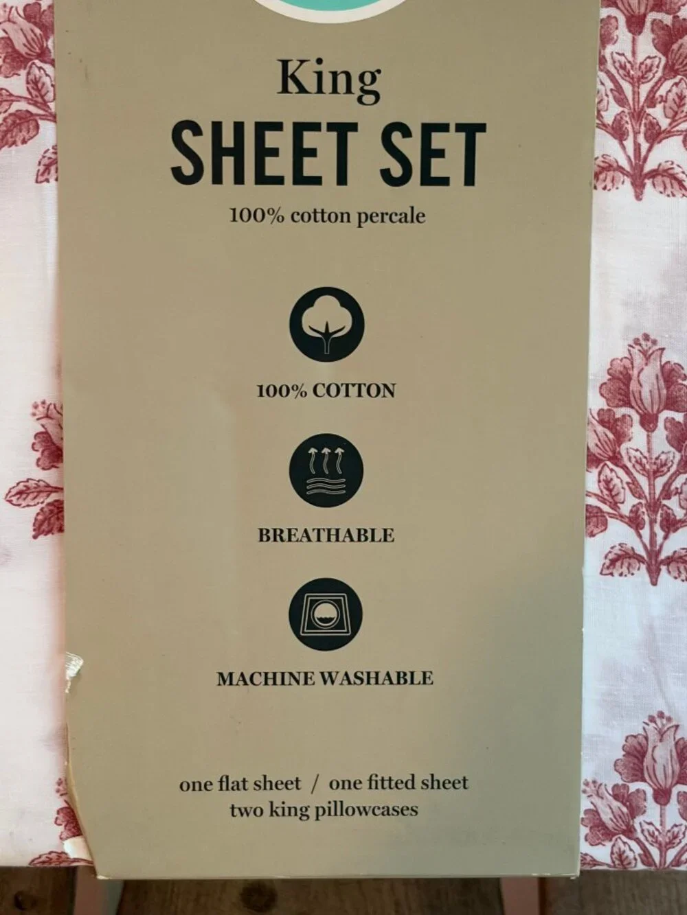 Martha Stewart KING Size DARCY PINK FLORAL 100% Cotton Percale Sheet Set